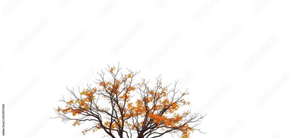 Fototapeta premium Lone deciduous tree, branches reaching skyward, stark white backdrop, branches, artwork, silhouette