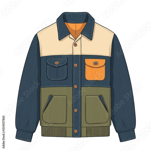 Retro color block bomber jacket illustration