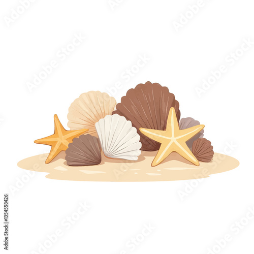 Starfish and Seashells on Sandy Beach Graphic