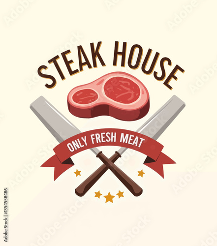 Steak House logo design with meat cut & crossed cleavers