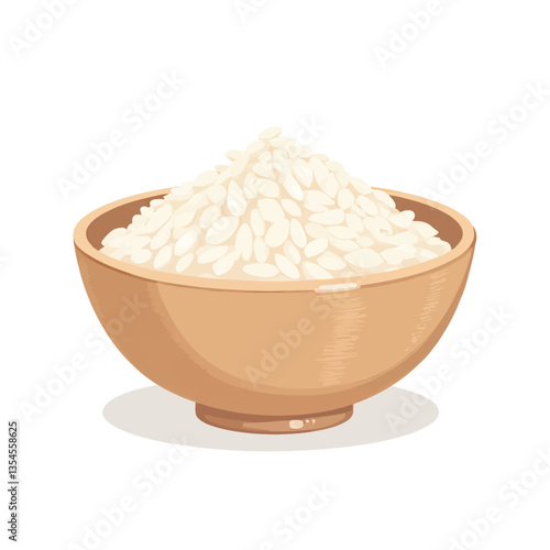 Stylized bowl filled with fluffy white rice
