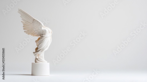 Elegant Winged Sculpture on Minimalist Background for Artistic Display