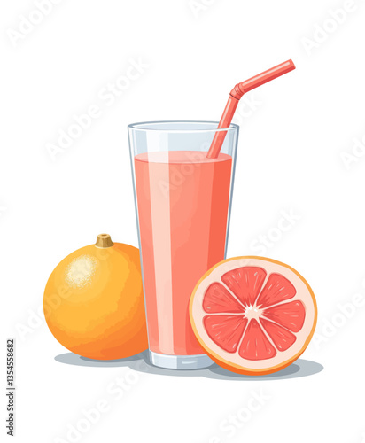 Stylized grapefruit juice in tall glass with fruit slice