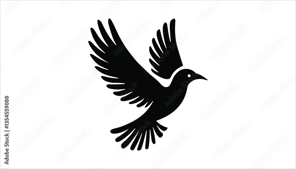 Fototapeta premium Black Silhouette of Flying Bird with Spread Wings.