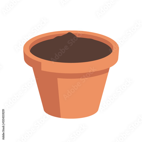Terracotta pot filled with dark soil, gardening concept