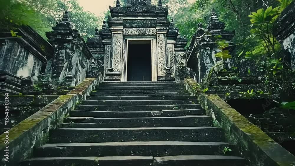 Ancient Temple Steps Enveloped by Lush Greenery Ancient Temple Steps Enveloped by Lush Greenery