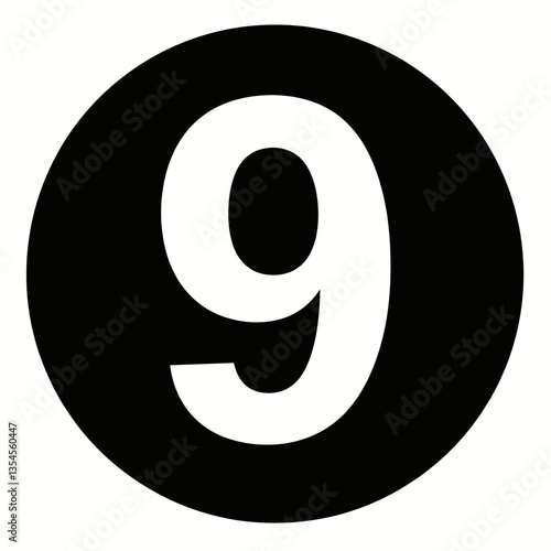 White number nine in a black circle