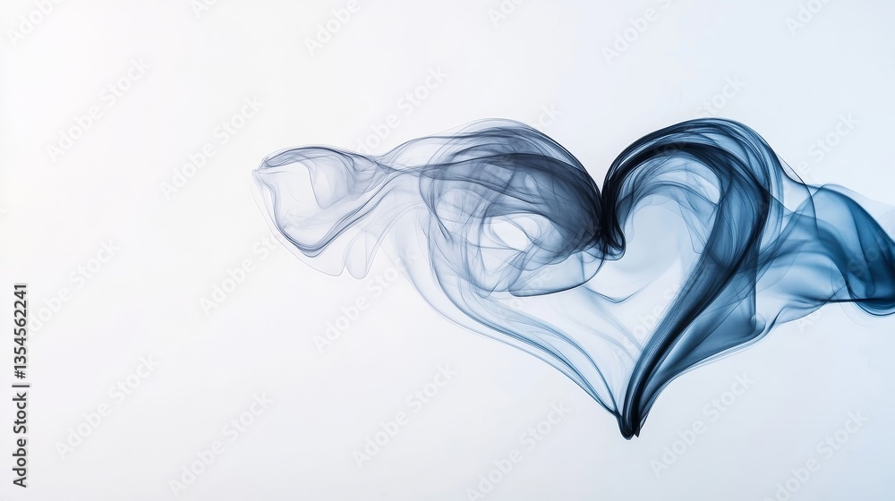 Fototapeta premium Elegant Blue Smoke Forms Heart Shape on Soft White Background