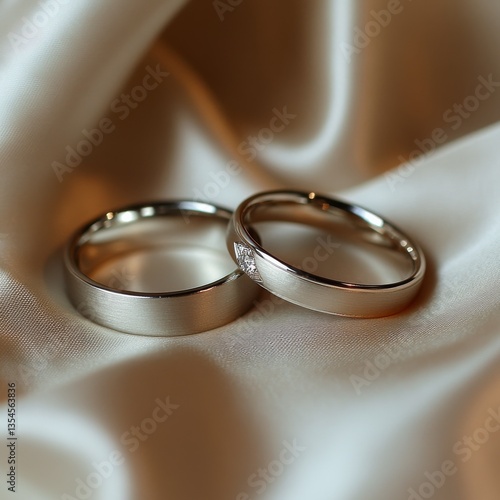 Elegant Wedding Rings on Luxurious Satin Fabric: A Symbol of Love and Commitment