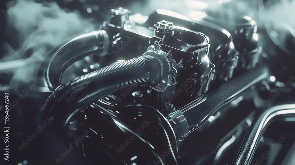 Close-up of an advanced mechanical engine component in a factory Close-up of an advanced mechanical engine component in a factory