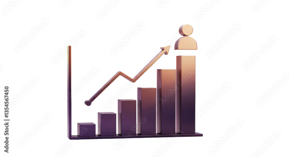 Isolated Bar Chart with Upward Arrow and Person Representing Business Growth Isolated Bar Chart with Upward Arrow and Person Representing Business Growth