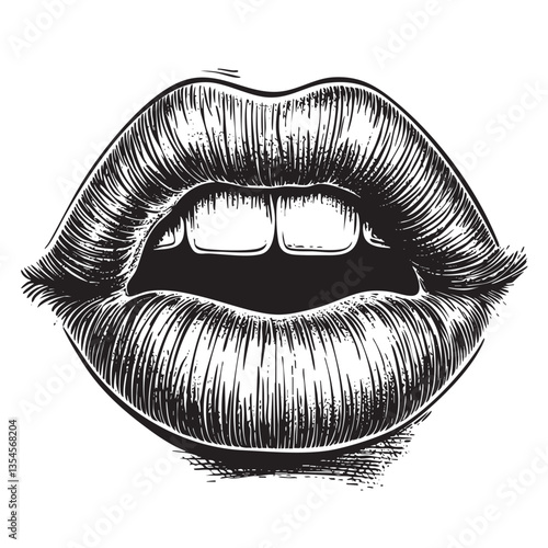EPS portraying a woman’s mouth in a detailed vintage-inspired manner