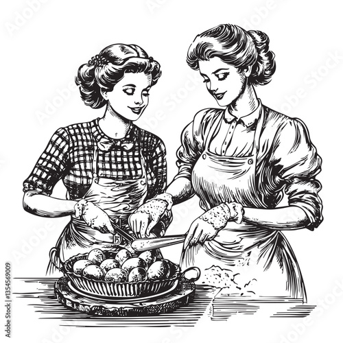 EPS illustration focusing on the joy of preparing Easter sweets together