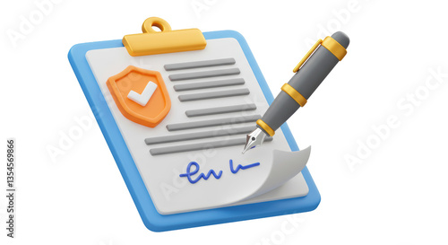 Isolated Clipboard with Pen Signing a Document