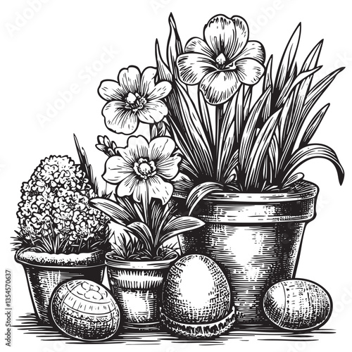 Festive design with a bounty of Easter decorations in a lush yard