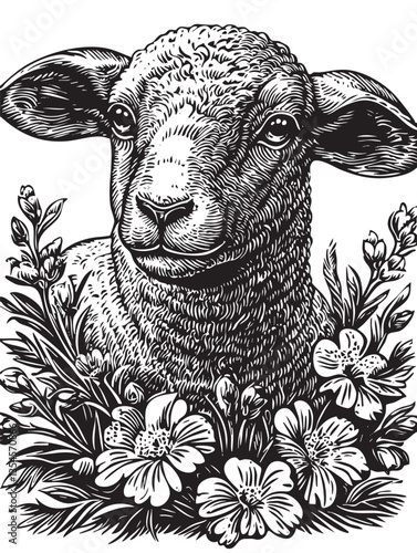 EPS depicting a baby sheep surrounded by blossoms, highlighting renewal