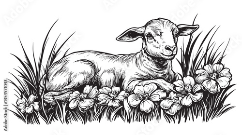 Sweet scene of a lamb frolicking in a spring meadow