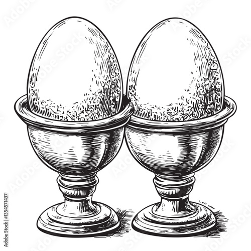 Retro design depicting a set of decorative egg cups for Easter brunch