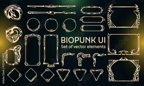 Set of Biopunk Elements for user interface, poster, video. Texh futuristic HUD. Template for rpg game interface. Vector Illustration EPS10