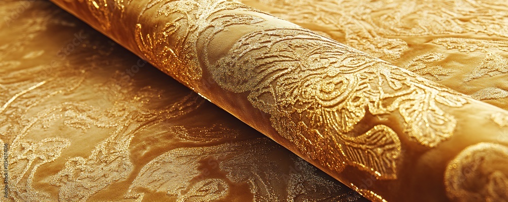 Fototapeta premium Hyper-Realistic Embossed Velvet Fabric Mockup With Intricate Gold Foil Patterns and Soft Luxe Texture