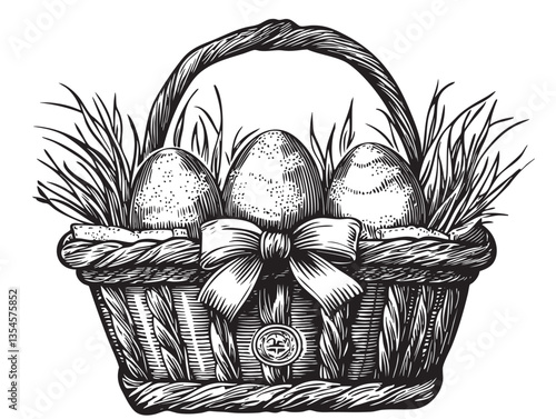 Vector Easter basket overflowing with colorful holiday treats