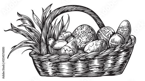 Classic Easter basket vector brimming with sweet confections