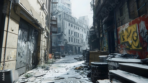 Desolate urban alleyway, remnants of a past