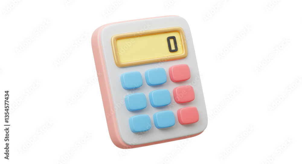 Isolated Pastel Calculator with Zero on Display Isolated Pastel Calculator with Zero on Display