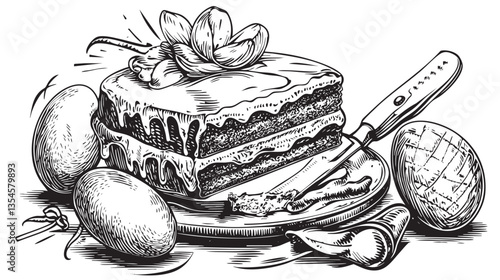 Ornate illustration of a festive cake for Easter celebrations