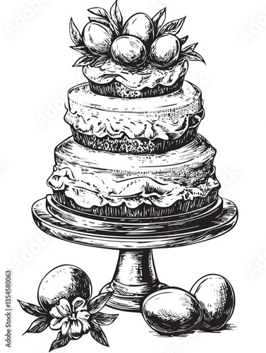 Retro illustration showcasing a carefully engraved festive pastry