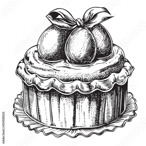 Detailed engraving depicting a classic Easter cake in vector form