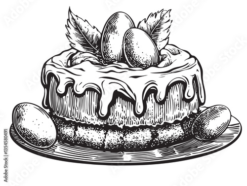 EPS depiction of a classic holiday cake in engraving form