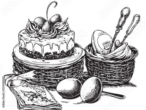 Retro-inspired design of an Easter cake with fine engraved features