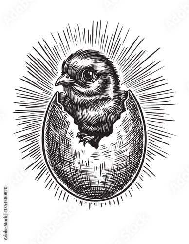 Easter chick breaking from eggshell in a highly detailed vector (EPS)