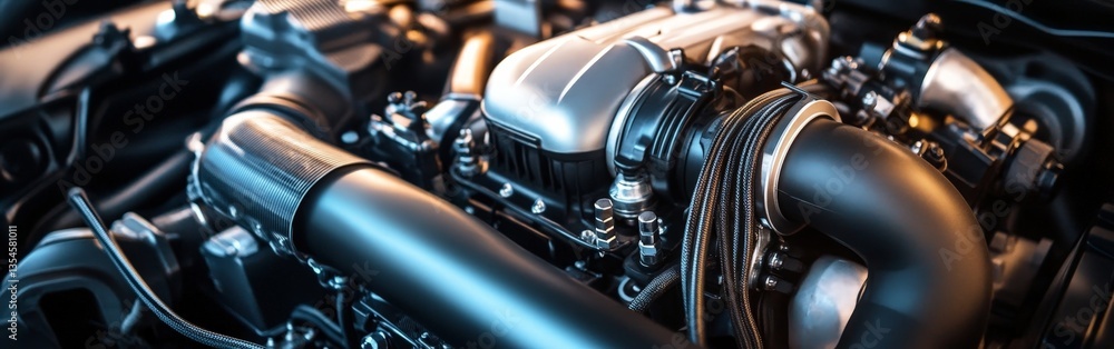 Fototapeta premium Close-up of an advanced mechanical engine component in a factory