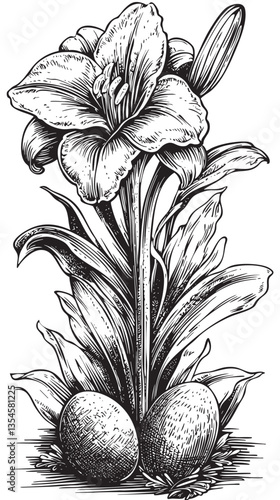 Engraved lily artwork representing traditional Easter symbolism
