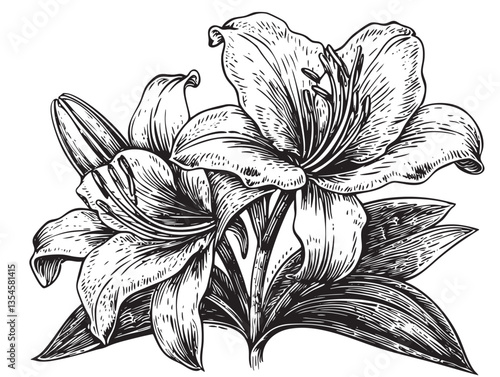 Classic engraving of an Easter lily, symbol of springtime renewal