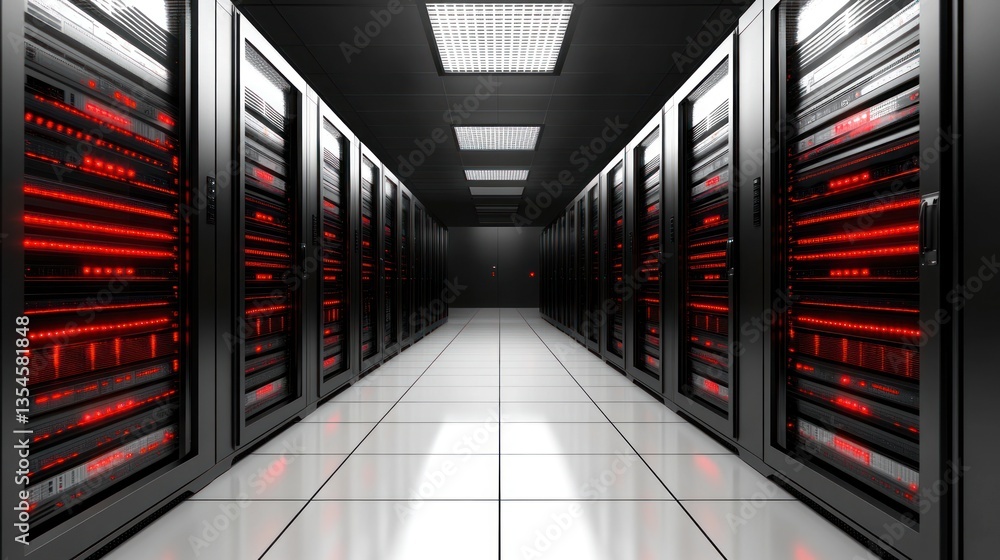 Fototapeta premium Illuminated Server Racks In A Modern Data Center Corridor