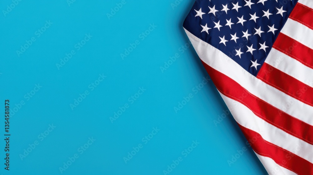 Obraz premium American flag waves in bright blue background symbolizing freedom vibrant close-up view patriotism concept