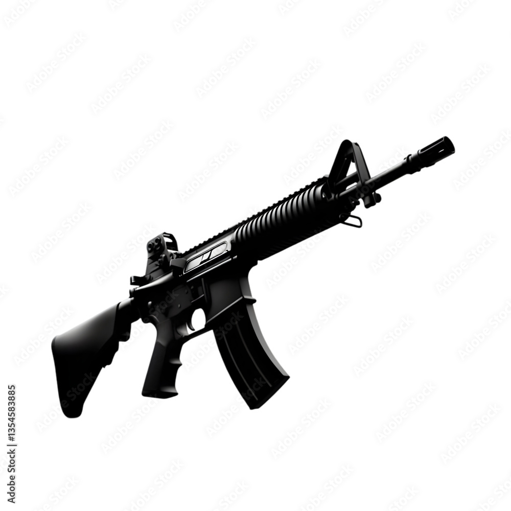A detailed view of a black assault rifle, emphasizing its sleek design and modern features, symbolic of ongoing discussions about gun control. A detailed view of a black assault rifle, emphasizing its sleek design and modern features, symbolic of ongoing discussions about gun control.