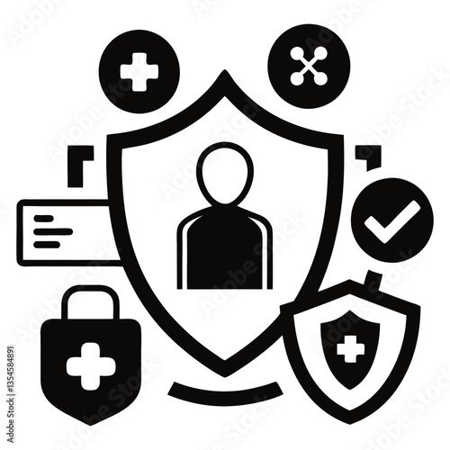 protecting patient privacy and security  icon set 