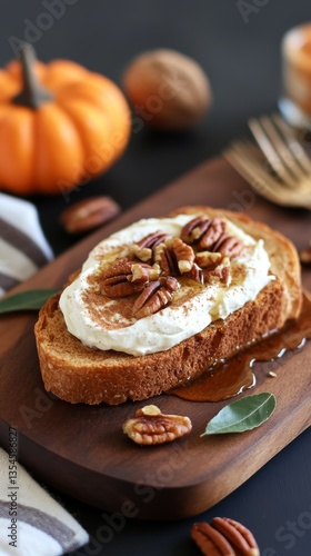 Wallpaper Mural Indulge in autumn flavors with pumpkin spice and cream cheese toast spread over cinnamon raisin bread with maple syrup and pecans Torontodigital.ca