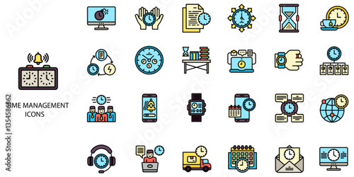 Time Management simple concept 24 color icons set. Contains such time, management, quick, fast, timing, clock .Vector illustration.