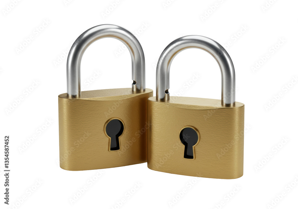 Isolated Pair of Golden Padlocks, Symbolizing Security and Protection Isolated Pair of Golden Padlocks, Symbolizing Security and Protection