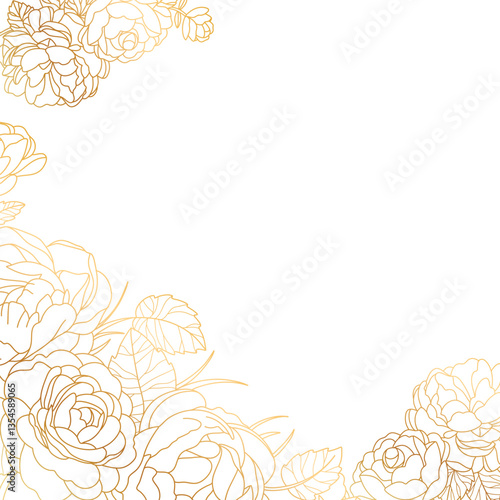Vector gold leaves, floral luxury frame background, nature line abstract illustration, wave wedding illustration