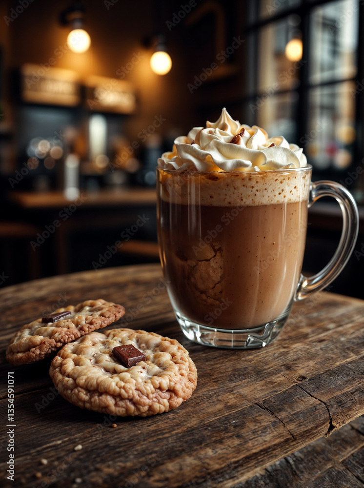 coffee and cookies on wooden table coffee and cookies on wooden table
