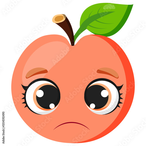 Sad peach with big expressive eyes and a melancholic expression. A creative fruit illustration ideal for emotions, healthy eating concepts, organic food packaging, vegan branding, and digital stickers