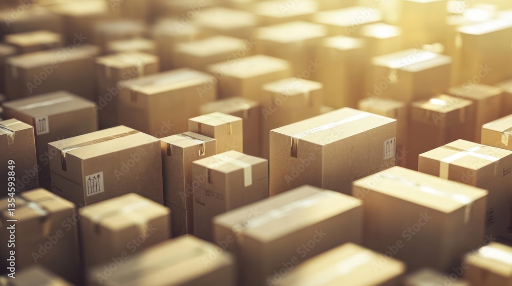 Fototapeta premium Numerous Cardboard Boxes Stacked in a Warehouse