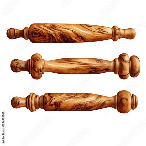 Wooden rolling pin wood roller kitchen tool utensil isolated