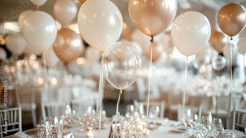 Elegant Balloon Decorations at a Wedding Reception.